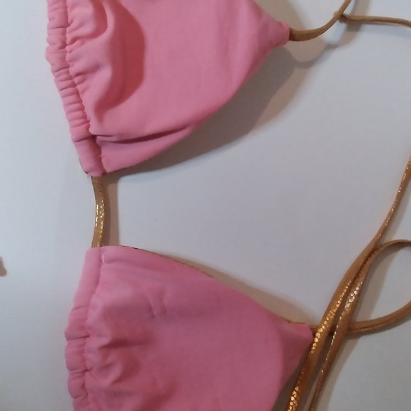 The Bikini Lab Triangle Bikini Swimsuit Top. Pink with Gold trim, size Med NWOT - Picture 4 of 7